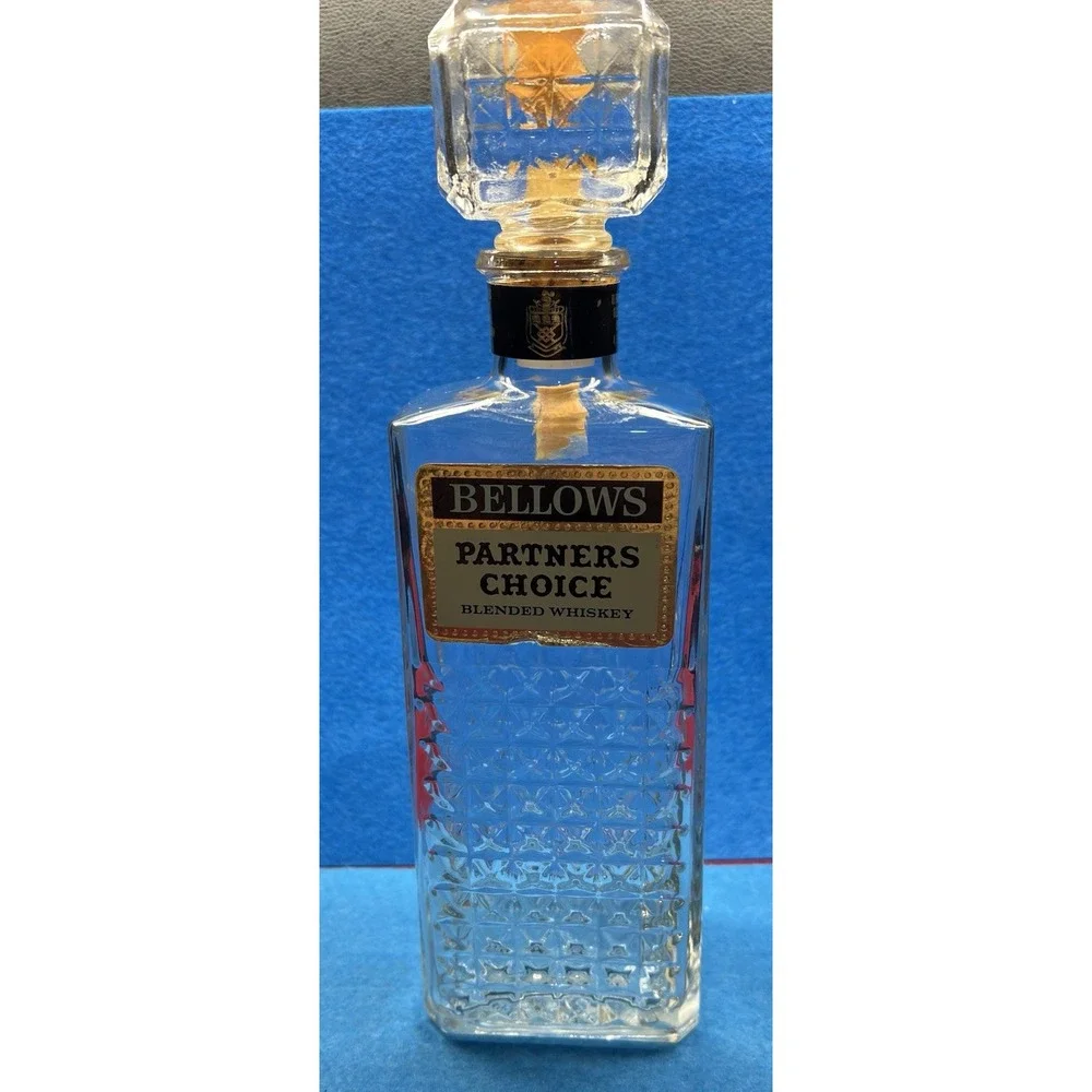 BELLOW'S PARTNERS CHOICE  Empty‎ Bourbon Whiskey Bottle Raised Glass Hand Grip